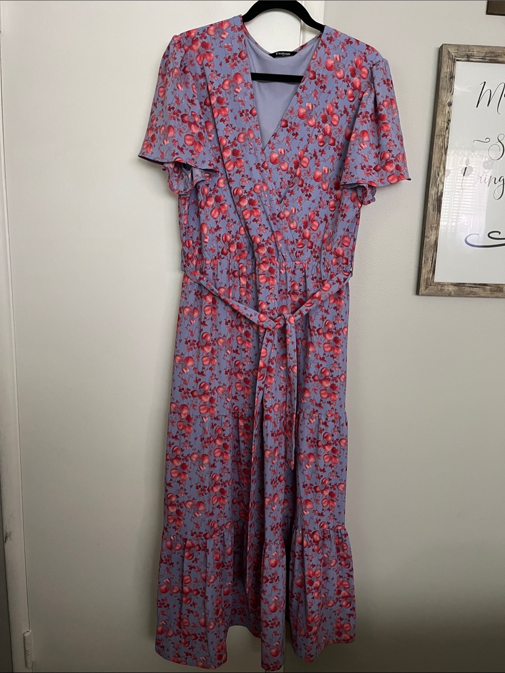 Floral Wrap Midi Dress in Lavender and Coral